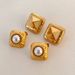 Unisex Fashionable Gold Plated Titanium Steel Retro Three Dimensional Square Rivet Earrings_voghion.com