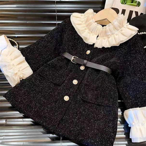 Kinderkleidung Neue Ankunft Mädchen Rock 2025 Neue Herbst Und Winter Lange Ärmeln Temperament Weibliche Baby Modische Prinzessin Gürtel Kleid_voghion.com
