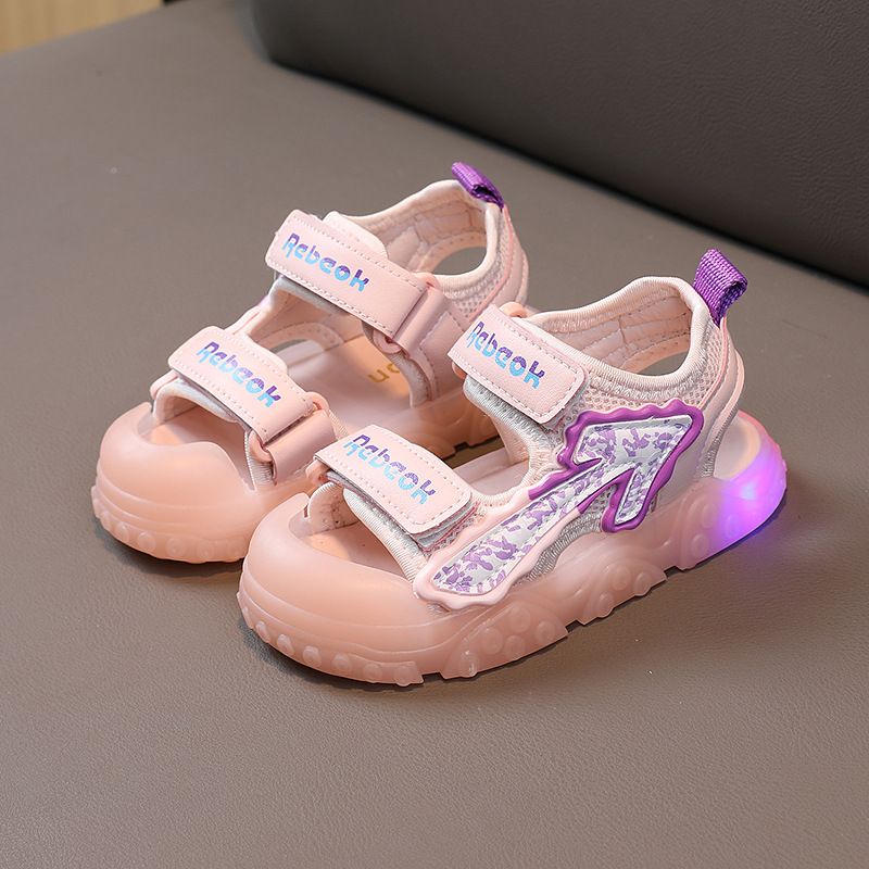 SH Kinder Sommer LED Baby Kinder Flache Kind Strand Schuhe Sport Weiche Rutschfeste Casual Kleinkind Sandalen SA087_voghion.com