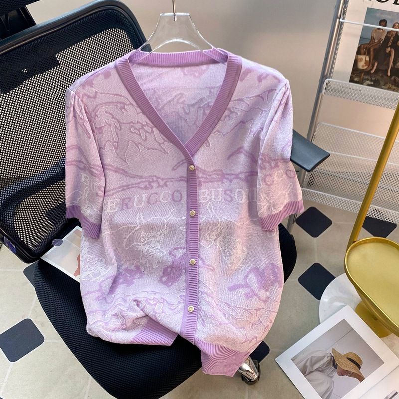 T-shirt ample en organza pour femme, haut de gamme, petit parfum, soie glacée, fin, grande taille_voghion.com