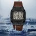 Men's Classic Retro Square Digital Sports Watch With Leather Strap, Waterproof, Multifunctional, Fashionable For Everyday Wear_voghion.com