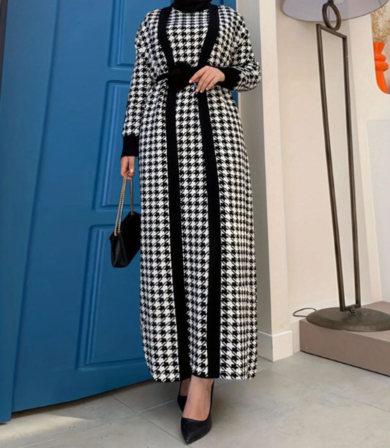 Vêtements pour femmes, manteau à manches longues en treillis mille oiseaux, ensemble de robe à la mode_voghion.com