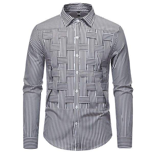 Minimalist Striped Woven Shirt For Men - Slim Fit Casual Button-Up With Subtle Texture (S-2xl, Polyester, All-Season Wear)_voghion.com