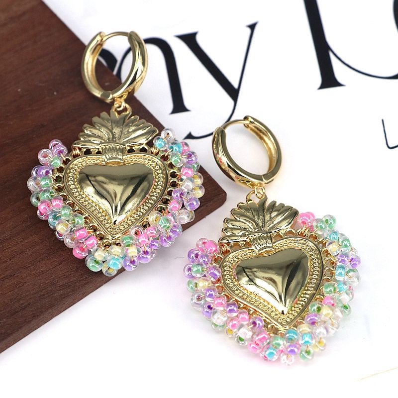 1 paio di orecchini pendenti in perline di rame a forma di cuore, stile semplice ed elegante_voghion.com