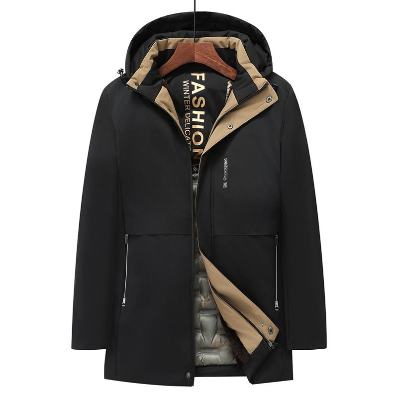 Giacca invernale imbottita con cappuccio da uomo - Cappotto lungo foderato in caldo pile con chiusura a zip, taglie comode per il freddo_voghion.com