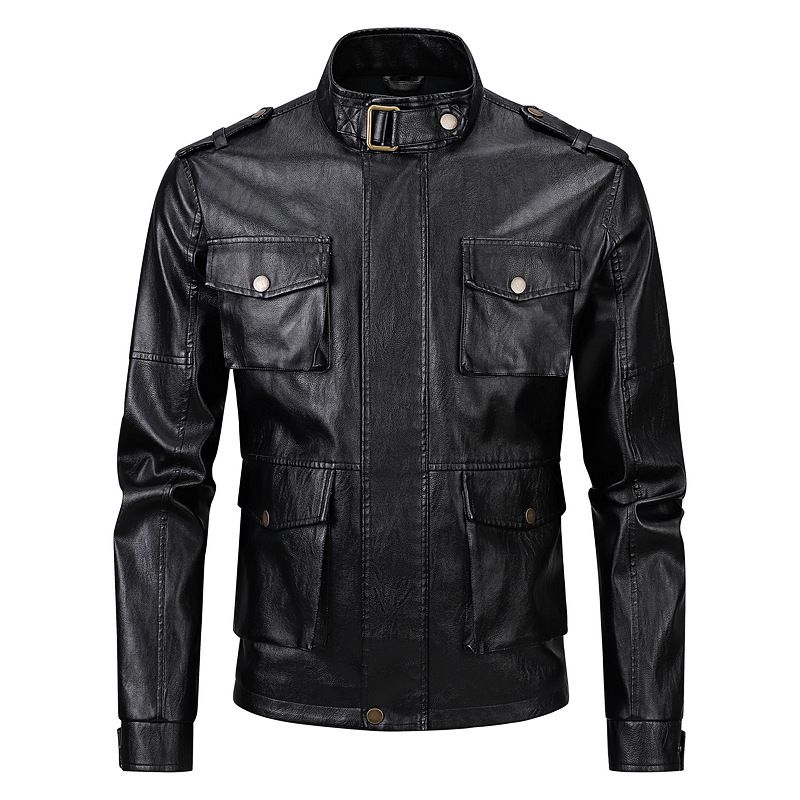 Giacca in pelle PU slim-fit da uomo, cappotto lungo doppiopetto con collo alto, per abbigliamento casual e streetwear (S-2XL, 2 colori)_voghion.com