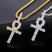 Collares de cadena Hip hop sólido pequeño Anka Cruz colgante Microinset circón Ankh Key hiphop collar de hombre_voghion.com