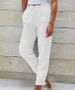 Pantaloni casual in cotone e lino tinta unita con elastico in vita e vita alta da donna_voghion.com