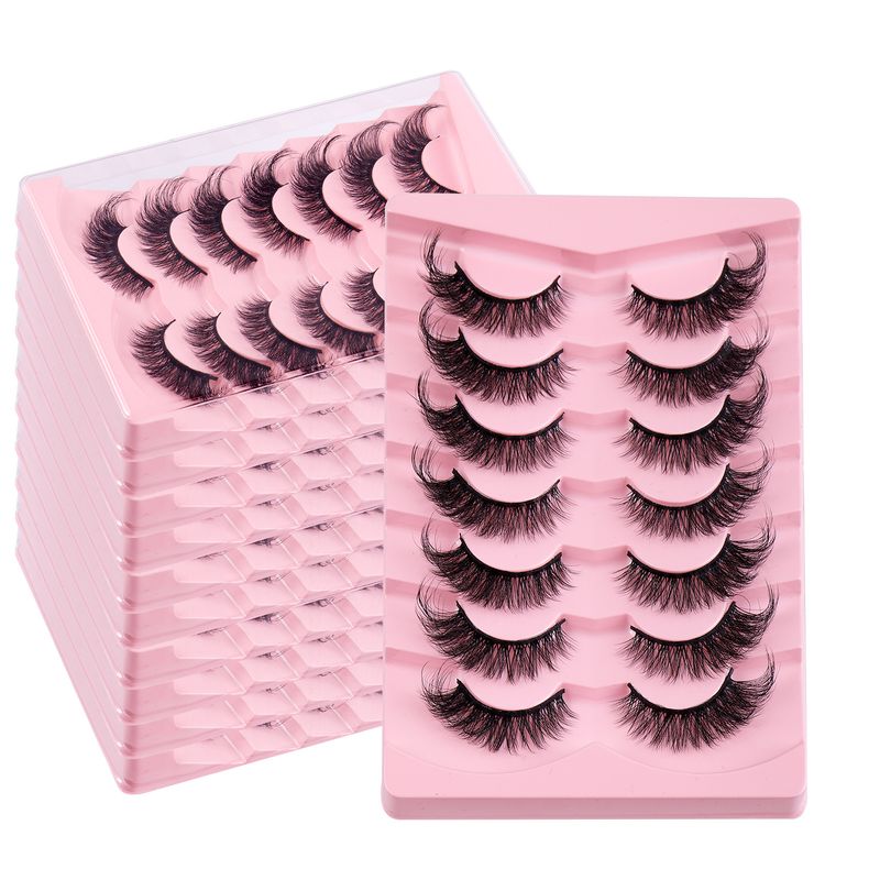 Bestseller: 7er-Set künstliche Wimpern im Fuchs-Stil, natürlich, dicht, geschwungen, schräg, Katzenaugenform_voghion.com