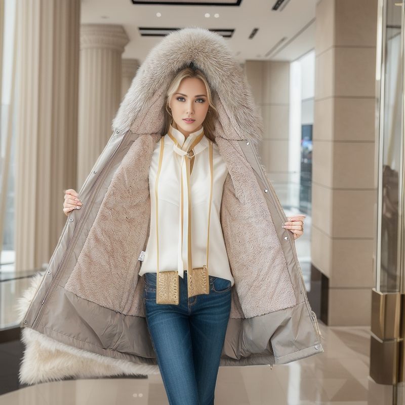 Damen Parka Baumwolle gefütterte Jacke Damen Dicke Taille Taille Lange Baumwolle gefütterte Jacke Herbst und Winter Warme lockere Warme Jacke Jacke_voghion.com