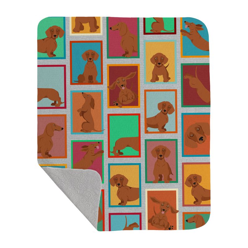 Lots of Red Dachshund Quilted Blanket 50x60 Artwork Pattern Quilted Throw Blanket for Bed, Couch, Sofa, Soft and Lightweight_voghion.com