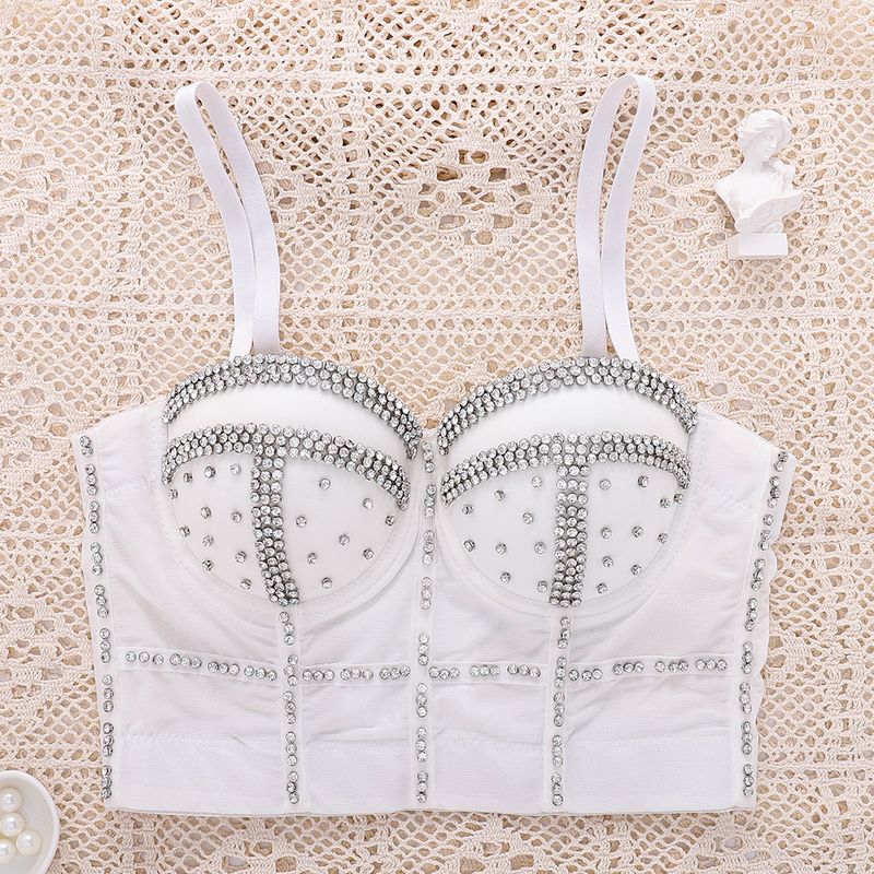 Damenbekleidung Perlenbesetztes Diamant-Tube-Top Fischgrätenmuster Formende Oberbekleidung BH-Stange Performance-Kleidung Geraffte, strapazierfähige Hosenträger Damentrend_voghion.com