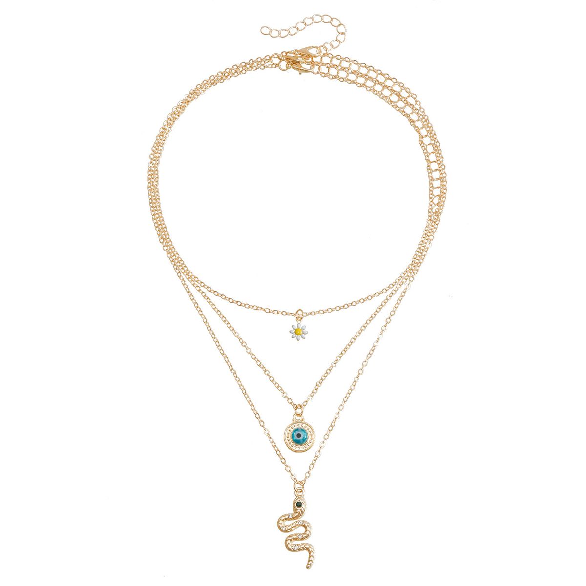 Collana multistrato con ciondolo a forma di serpente con occhio di diavolo a goccia d'olio, catena per clavicola, design creativo, accessori_voghion.com