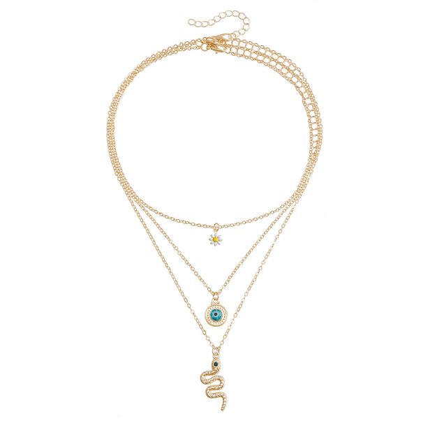 Collana multistrato con ciondolo a forma di serpente con occhio di diavolo a goccia d'olio, catena per clavicola, design creativo, accessori_voghion.com