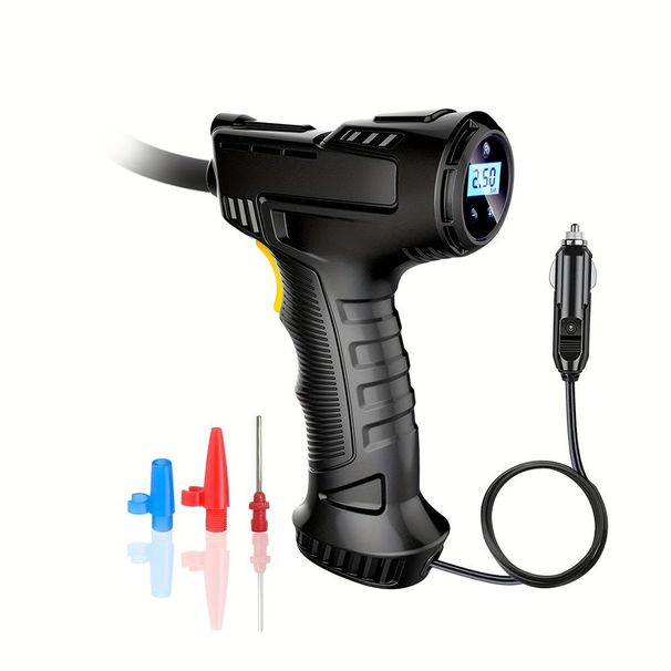 Portable Air Compressor For Car Tires - 12V Cigarette Lighter Powered Tire Inflator With Digital Pressure Gauge, Auto Shutoff & LED Light For Em_voghion.com