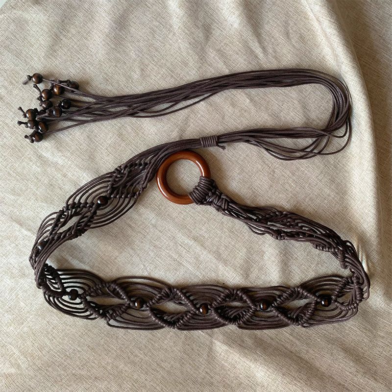 Cintura intrecciata in stile etnico per donna, accessorio, accessorio decorativo versatile casual con nodo in corda per la vita_voghion.com