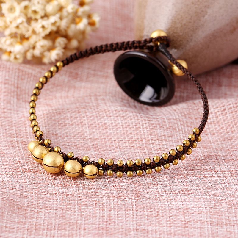 Böhmischer ethnischer Stil Türkis Teardrop Kupfer Glocke Anhänger Fußkettchen Süßwasser Perle Doppelschicht Perlen Damen Fuß_voghion.com