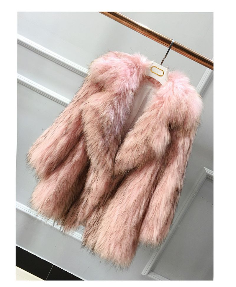 Damenbekleidung Herbst und Winter neuer Pelz Damen mittellang und lang großes Revers Waschbärpelznetz Promimantel Pelzmantel Damen_voghion.com