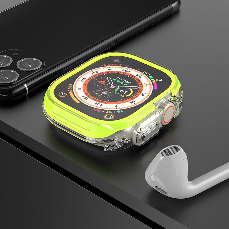 Confezione da metà trasparente adatta per Apple Watch Custodia protettiva in TPU galvanica cava per iWatch9 bicolore Ses876_voghion.com