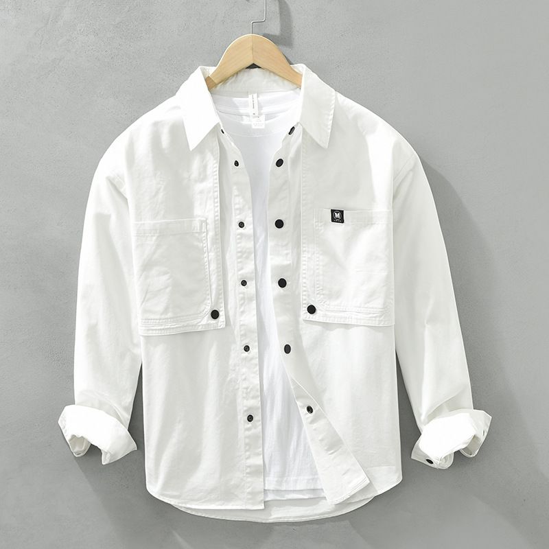 6666 Japanese workwear long sleeved shirt, men's pocket casual shirt, trendy printed loose top, one piece for hair replacement_voghion.com