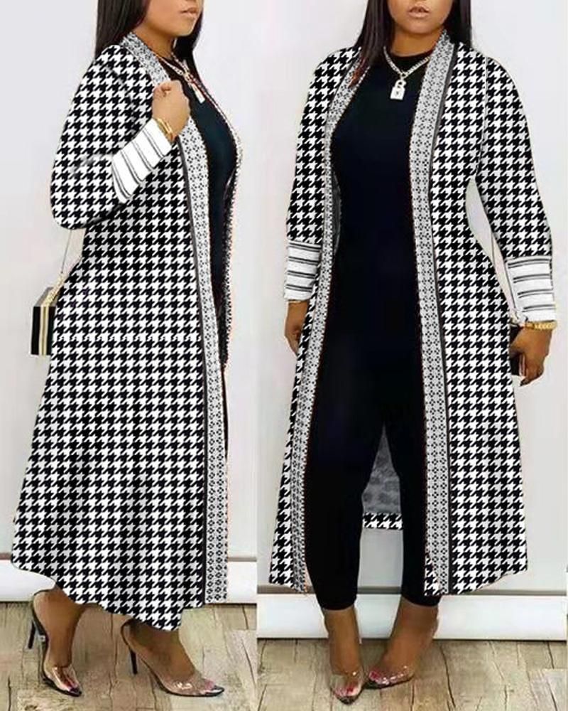 Women's fashion printed long sleeve patchwork coat_voghion.com