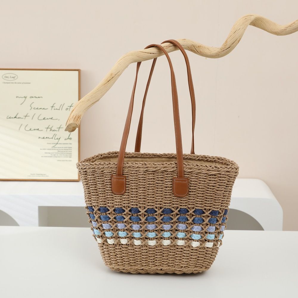 Women's Handheld Basket Straw Beach 2025 Spring New Large Capacity Tote Travel Casual Bag_voghion.com