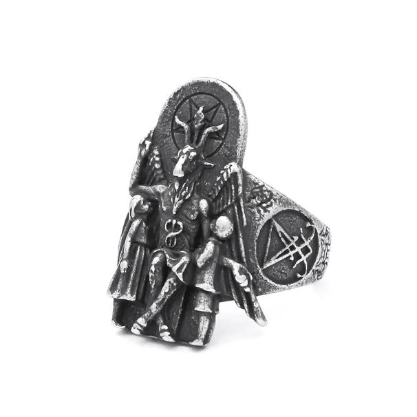 Anello in acciaio inossidabile Steel Warrior - Punk Anubis Testa di capra Teschio per uomo_voghion.com