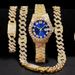 Hip Hop Diamond náhrdelník náramek pánské hodinky Set styl Quartz kalendáře plné diamantové hodinky_voghion.com