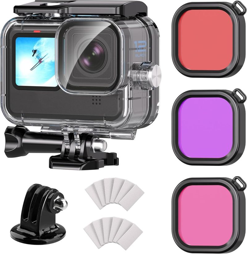 Estuche impermeable con 3 filtros compatibles con GoPro Hero 13, 12, 11, 10 y 9 (negro), 70 m (230 pies)_voghion.com