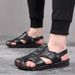 Summer New Sandals Top Layer Beach Casual Leather Cowhide Soft Sole Stitching Toe Cap Men's Shoes_voghion.com