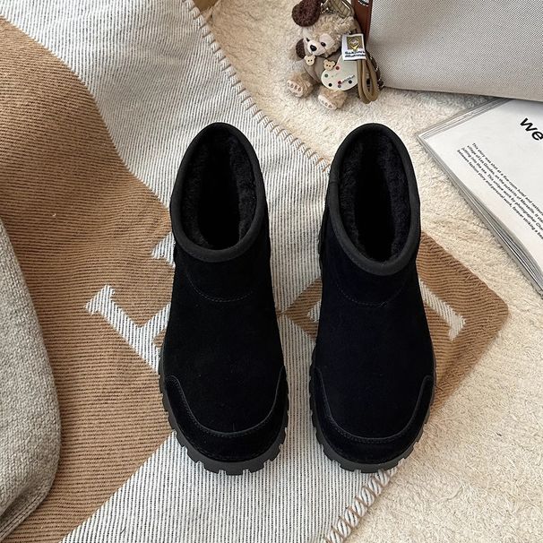 Snow boots thick soles big head ugly cute women's short boots thick short cotton shoes with a fleece slip-on fur boots_voghion.com