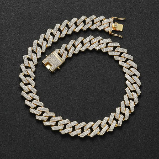 Hip-Hop Domineering 20mm Three-Row Men's Large Gold Full Diamond Personality Bar Cuban Chain_voghion.com