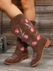 Women's shoes Spot large size mid-length knight boots women's models embroidered western cowboy boots_voghion.com