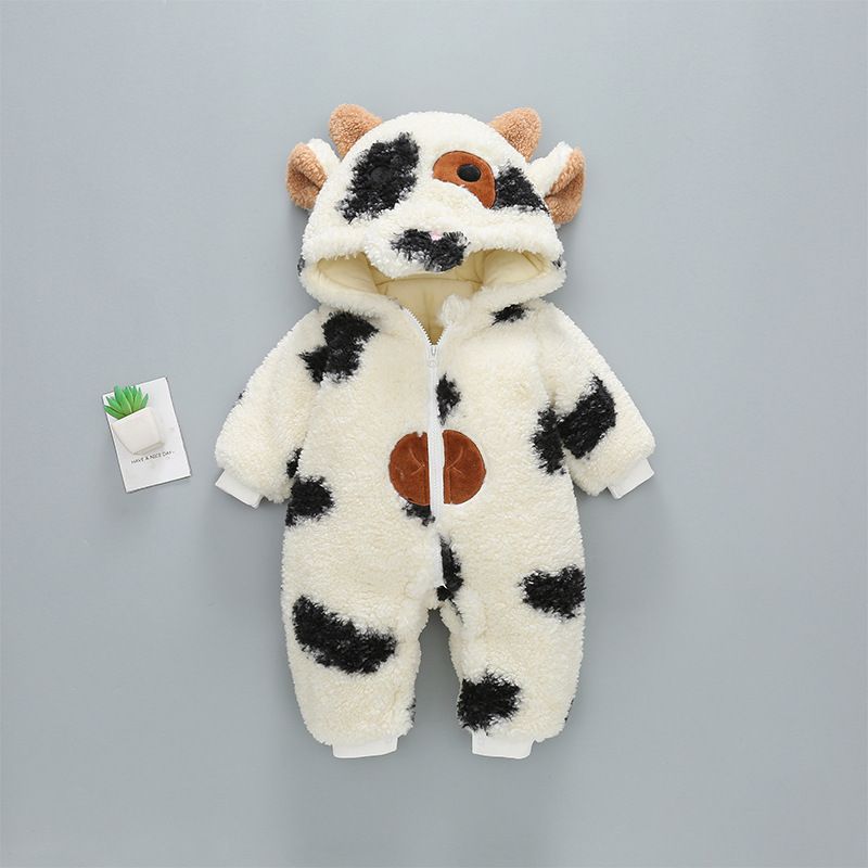 Bebek tulumu, kışın kalınlaştırılmış ve sıcak, dışarı çıkmak için ceket, sevimli inek bebek pamuklu ceket, peluş dış_voghion.com