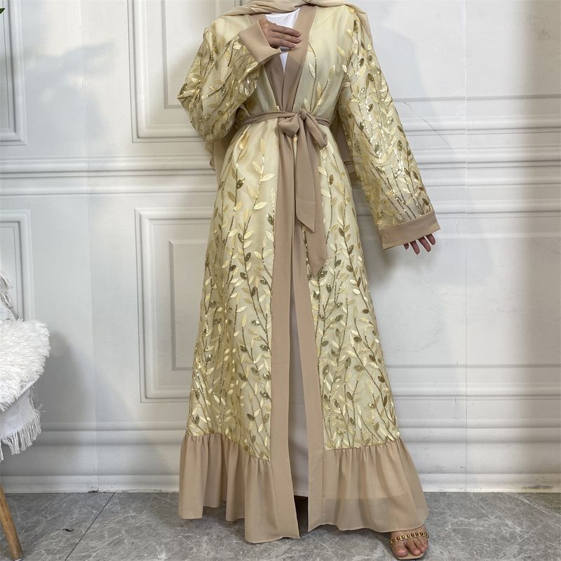 Vêtements pour femmes Nouveau cardigan en dentelle Robe à paillettes brodée de feuilles_voghion.com