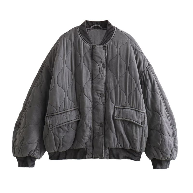 Women's Autumn And Winter Fashion Loose Pilot Shoulder Width Washed Cotton Jacket B481159_voghion.com