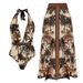 Women's Retro Print One-Piece Swimsuit - Deep V Halter Neck Design_voghion.com