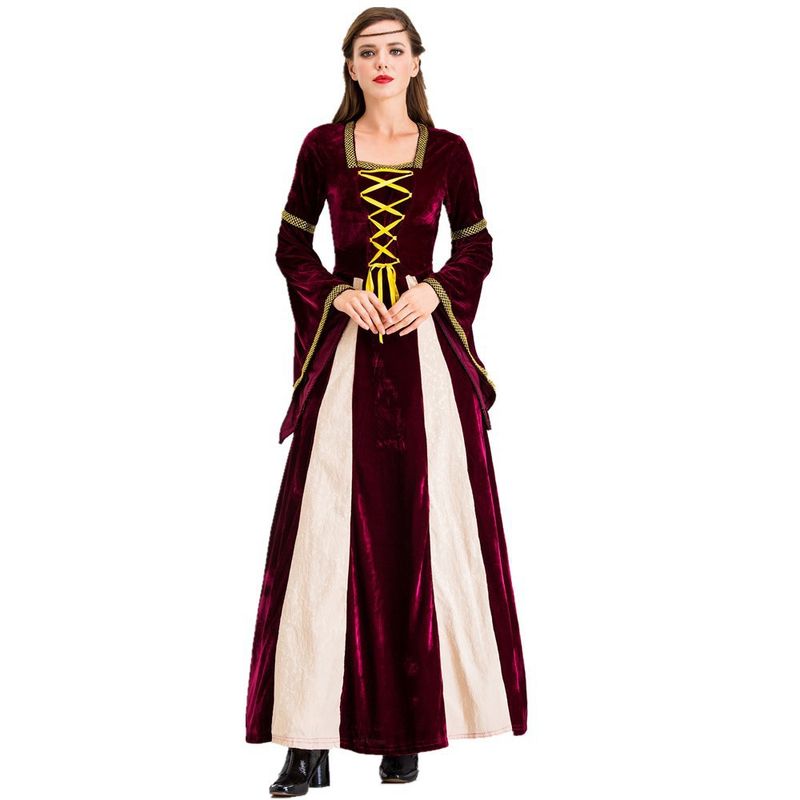 Costume de cour rétro, robe d'halloween, cosplay, costume de performance sur scène, à capuche, manches longues, à bretelles_voghion.com
