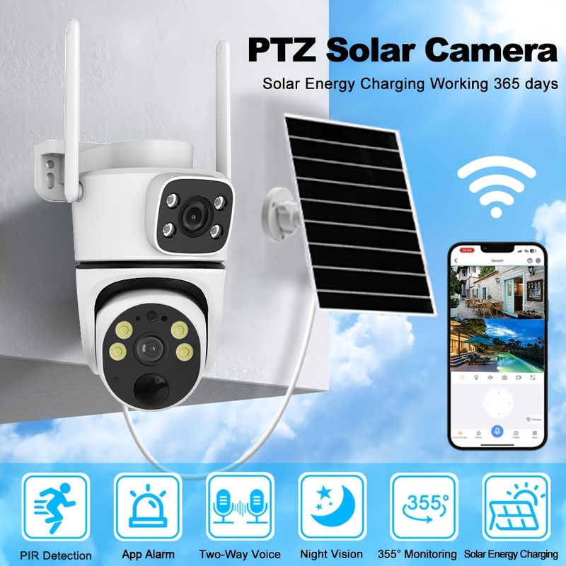 Solar-powered High Definition Security Cameras, WiFi Connectivity, Ultra-wide Angle, Outdoor Alarm Monitoring - Battery Life Up To 355 Days_voghion.com