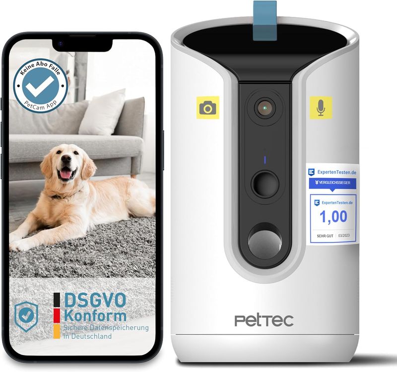 Haustierkamera 360° und Automatischer Futterspender Mit Leckerliauswurf - Via App & Multitaste - Bell-Erkennung - 3MP Nachtsichtfunktion - Hunde_voghion.com