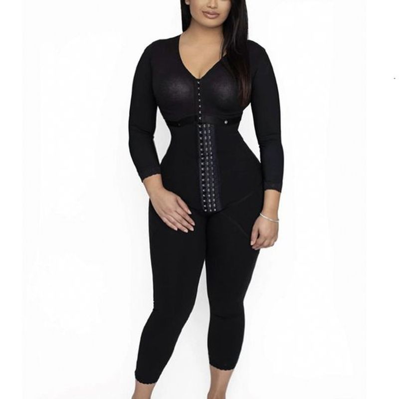 Waist Tummy Shaper Women Bodysuit PostpartumTummy Control Shapewear Long Sleeve Full Body Fa With Bra 230317_voghion.com