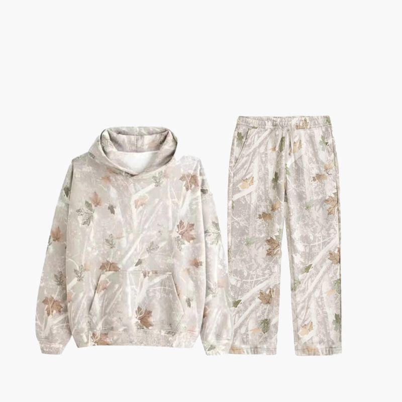 Vêtements pour femmes Ensemble de sweat-shirt camouflage pour femmes Ensemble de sweat-shirt surdimensionné à imprimé feuille d'érable à capuche camouflage 2 pièces_voghion.com
