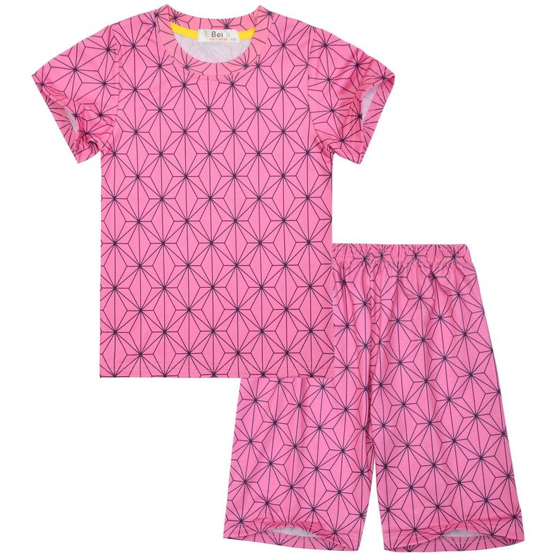 Conjunto de ropa de casa infantil de manga corta de Demon Slayer: pijama de dos piezas_voghion.com