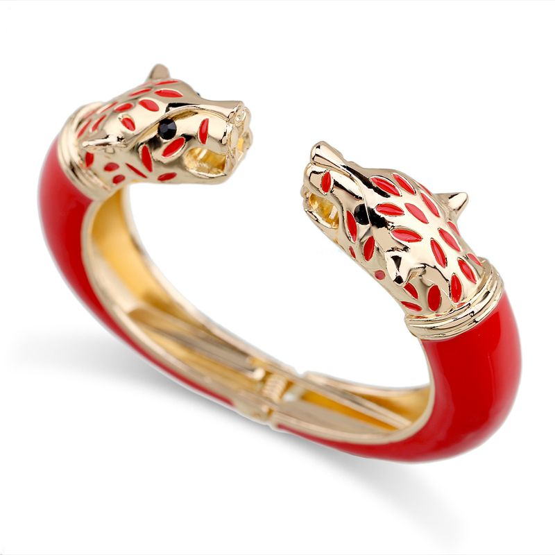 Bracciale aperto alla moda con testa di lupo in lega e goccia di petrolio_voghion.com