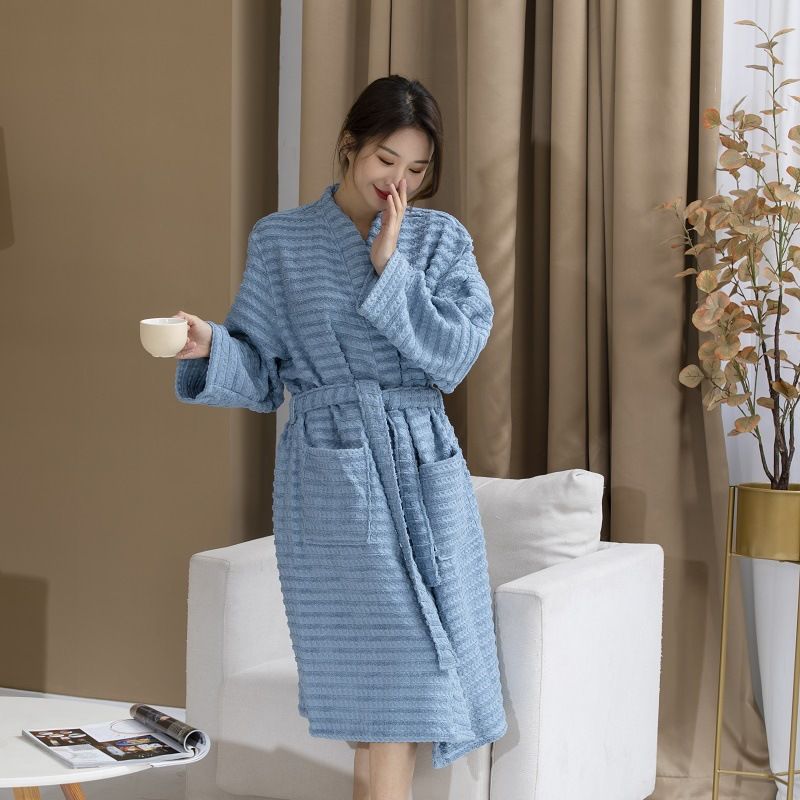 Water Absorbent Bathrobe Skin Friendly Couple Waffle Thickened Nightgown Hotel Yukata Japanese Kimono Collar Can Be Embroidered With LOGO_voghion.com
