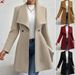 Elegant Long Wool Coat For Women - Slim Fit Winter Trench Coat With Notched Lapel, Warm Polyester Blend Overcoat In Black, Khaki, Camel & Burgundy_voghion.com