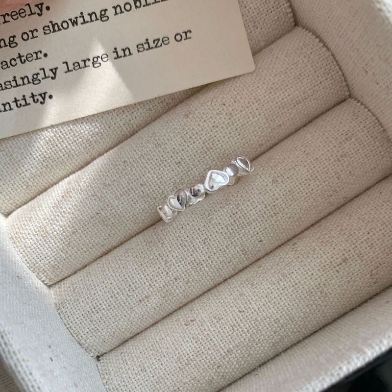 Anello dolce di alta qualità con cuore in argento puro per donna in stile coreano, design di nicchia_voghion.com