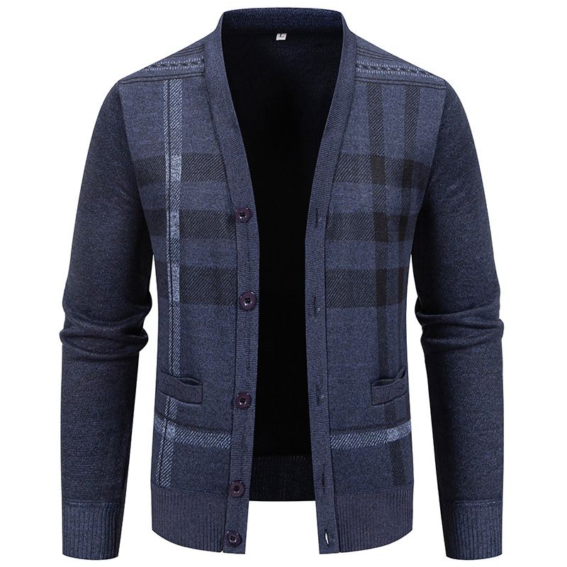 Vêtements pour hommes 2024 automne et hiver nouveau pull décontracté pour hommes couleur unie pull en velours épais pull tricoté veste cardigan pour hommes_voghion.com