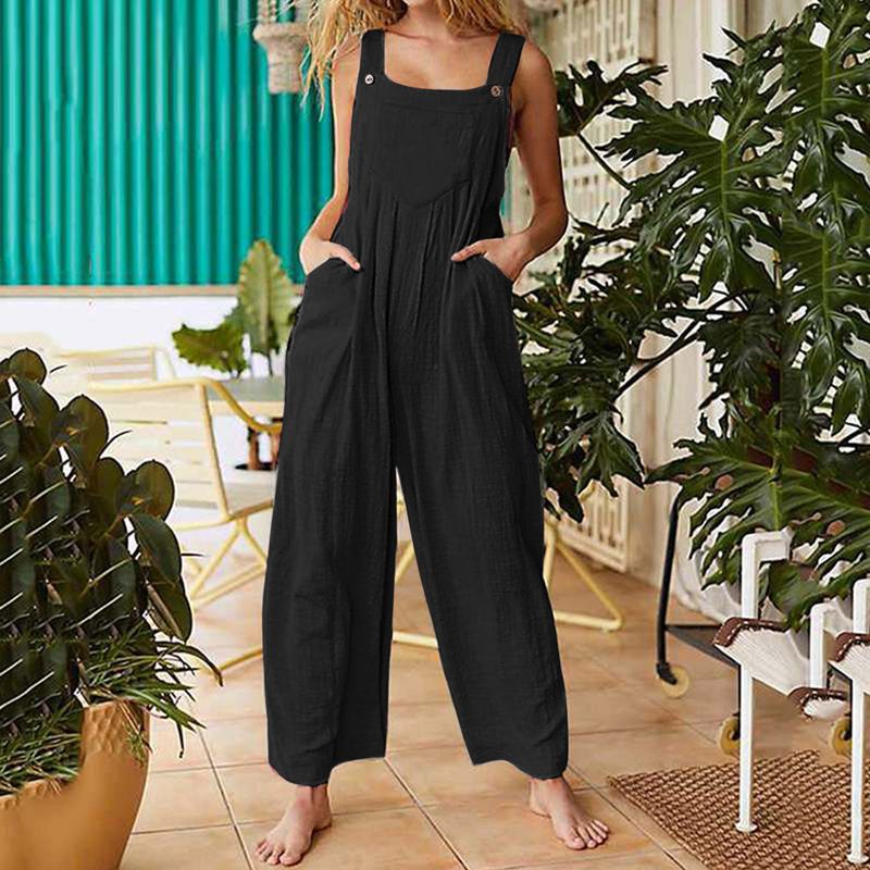 Geschikt voor alle seizoenen Nieuwe effen cargo jumpsuit voor dames met homewear-look_voghion.com
