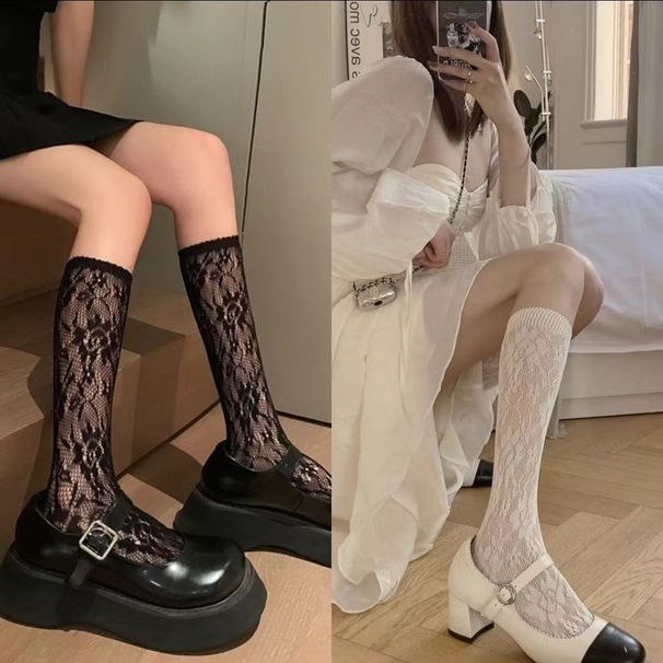 Women's Summer Mesh Breathable Mid-Calf Lace Niche Calf Ins French Ballet Socks_voghion.com